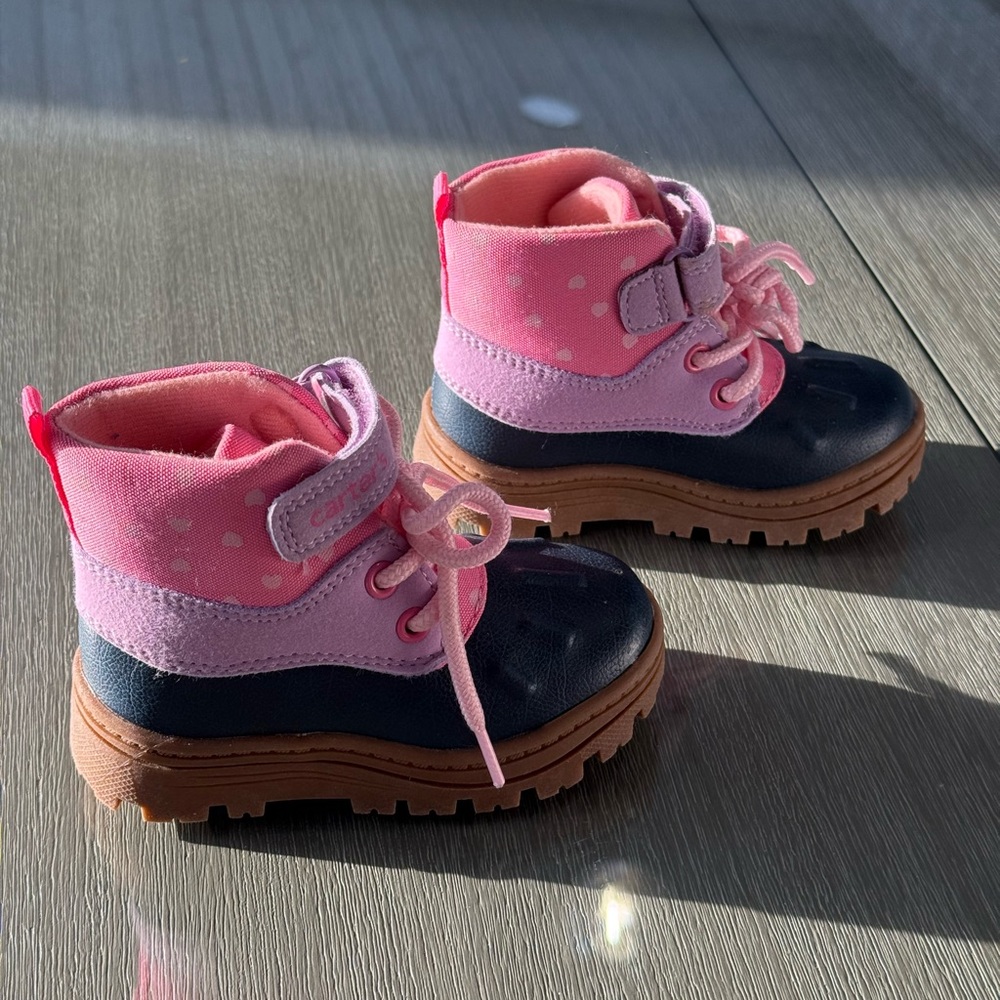 Carter's Pink and Navy Kids Boots with Brown Soles